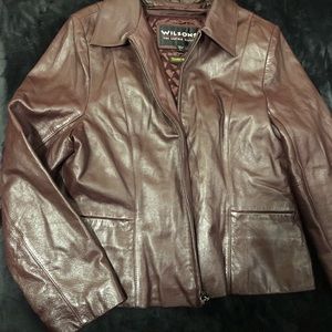Burgundy leather waist length jacket, sz L